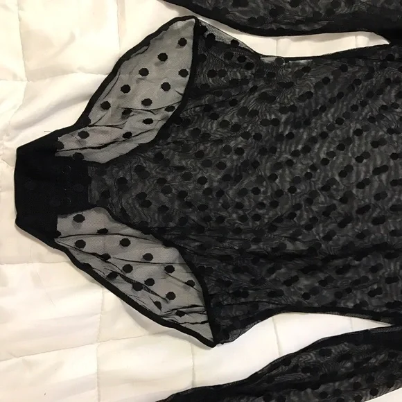 Black Polka Dot Mesh Bodysuit - Picture 3 of 3